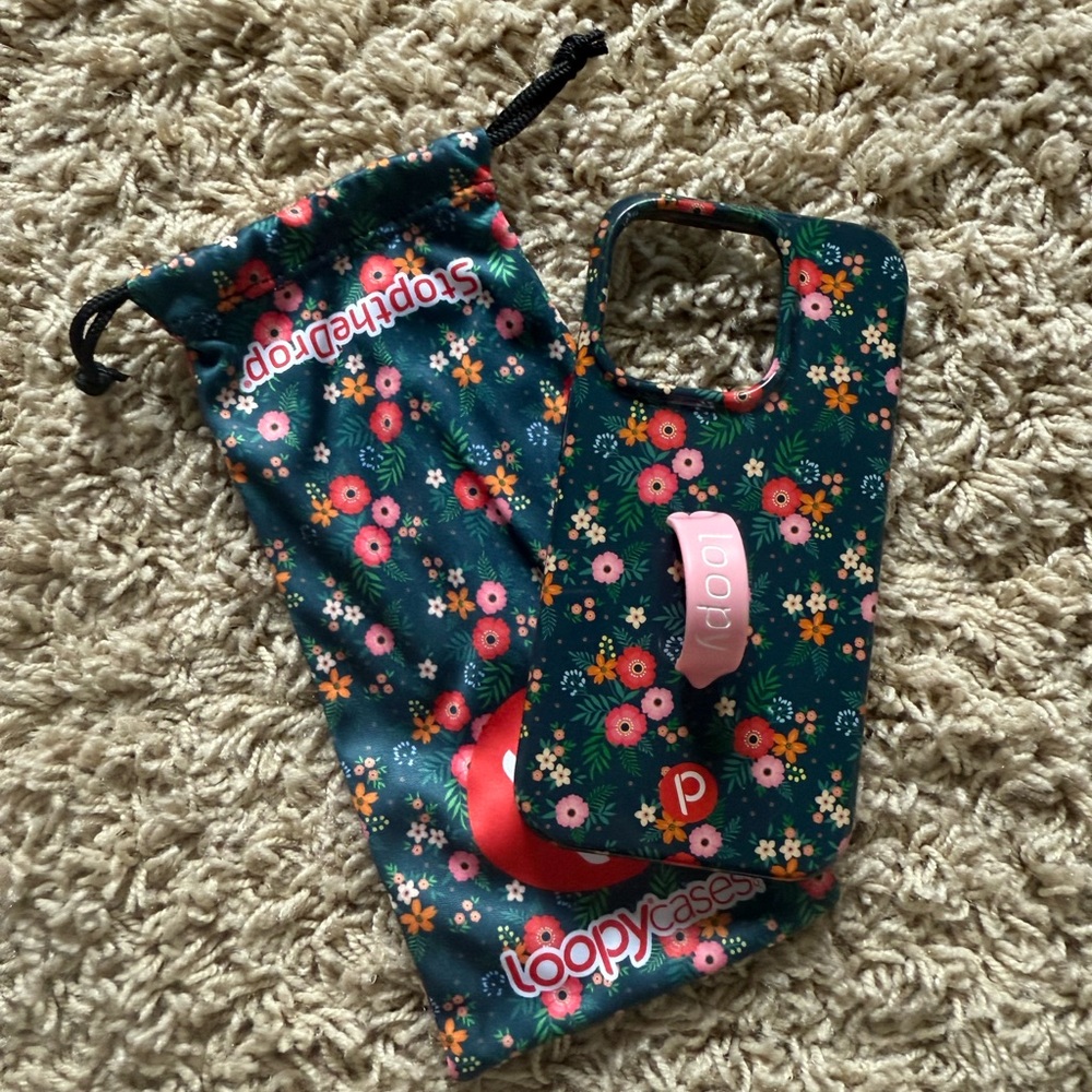 Loopy Case Floral Phone Cover iPhone 14 Pro- Dark Green and Pink